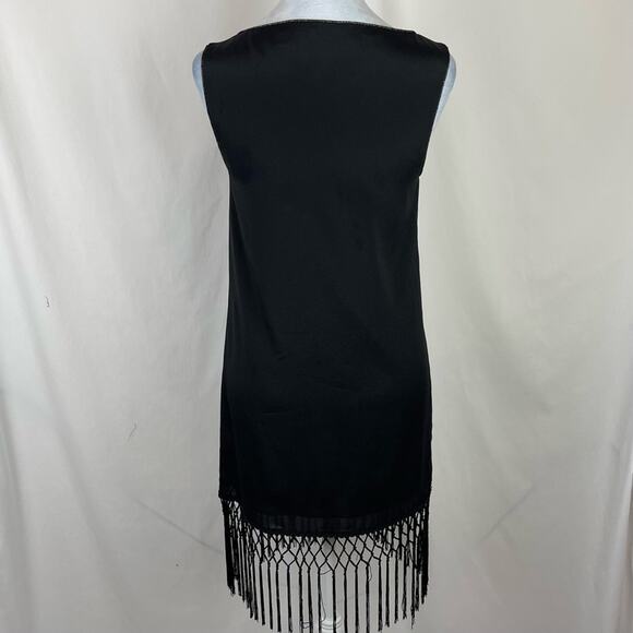 Akiko Black Pure Silk Party Event Occasion Fringe Dress NWOT Size XS - Picture 5 of 12